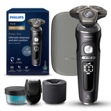 Philips Scheerapparaat Series 9000 Prestige, nat en droog elektrisch scheerapparaat, matzwart, Lift&Cut scheersysteem, SkinIQ technologie, baardstyler, reinigingsstation, premium etui, model SP9840/31