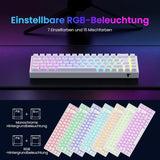 TECURS Gaming toetsenbord - RGB mechanisch toetsenbord draadloos Bluetooth/2.4G/met kabel, 65% QWERTZ gamertoetsenbord met rode schakelaar voor PC/laptop/PS4/PS5, wit