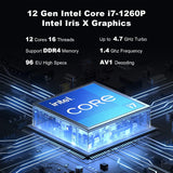 i7 Mini PC Thunderbolt 4 Intel 12e i7-1260P Mini Desktop Computer Max 4.70GHz Dual Channel DDR4/SSD 16 GB RAM 512 GB NVME SSD, Dual 2.5GB Ethernet Mini PC, 4K Dual HDMI Display/BT5.2/WiFi ax