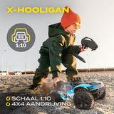 Overmax X-Hooligan RC Auto - 50 km/u 1:10 Schaal, 4WD, 100m Bereik, 40 min Speeltijd, LED Verlichting, IPX5 Waterdicht, Twee 1800 mAh Batterijen, Onafhankelijke Vering, Ideaal Cadeau voor Kinderen 14+