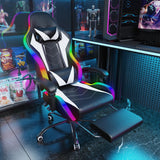 Devoko Gamingstoel met massagefunctie en led, ergonomische bureaustoel met voetensteun, gamingstoelen voor kantoor en games, met RGB-verlichting, wit