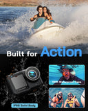 WOLFANG Actiecamera GA440 5K30FPS 24 MP, 40 m waterdichte onderwatercamera met 12 m waterdichte onbeschermde, 2,2 inch touchscreen, 5G wifi, EIS, interne 1650mAh batterij en 64 GB opslag,