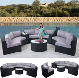 Mendler Luxe polyrotan set Savoie, zitgroep loungeset, XXL sofa rond, antraciet kussen grijs