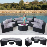 Mendler Luxe polyrotan set Savoie, zitgroep loungeset, XXL sofa rond, antraciet kussen grijs