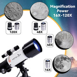 HETEKAN Telescoop, telescopische astronomie voor volwassenen en kinderen, beginners, 70 mm diafractor 400 mm AZ Mount Refractor-telescoop met statief, zoeker en telefoonadapter