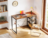 ODK Klein bureau, 100 x 40 x 75 cm, computertafel met 3 stopcontacten en USB & type C-oplaadaansluiting, pc-tafel met omkeerbaar rek, tafel, klein, voor kantoor, woonkamer, bruin
