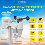 National Geographic Draadloos weerstation met buitensensor, wifi, kleurweerstation met 7-in-1 professionele sensor voor wind, luchtvochtigheid, temperatuur, neerslag, uv-niveau en lichtintensiteit,