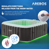 Arebos Opblaasbaar - met LED Verlichting - Hottub voor BInnen en Buiten - Opblaasbaar 6 Persoons - 130 Luchtstralen - 185x185 cm - 910L - Opblaasbaar Bubbelbad Massage