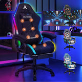 ALFORDSON Gamingstoel met led, gamerstoel met 8-punts massage, ergonomische gamingstoel met RGB-verlichting met lendensteun en hoofdsteun, materiaal van stof, zwart