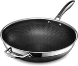 HexClad Hybride anti-aanbak wok, 30,5 cm, koel handvat, vaatwasmachinebestendig, geschikt voor inductie, compatibel met alle kookplaten