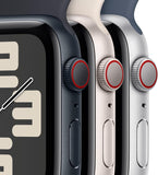 Apple Watch SE (2e generatie, 2023) (GPS + Cellular 44 mm) Smartwatch - Kast van zilverkleurig aluminium - Stormblauw sportbandje M/L. Conditie en slaap bijhouden, ongelukdetectie, hartritme monitoren