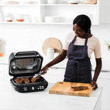 Ninja Foodi MAX PRO Grill, Vlakke Plaat & Airfryer met Digitale Meter, 3,8L, 7 Kookfuncties in 1, Grillen, Airfryen, Bakken, Braden en Meer, Vaatwasmachinebestendige Onderdelen, Zilver/Zwart AG651EU