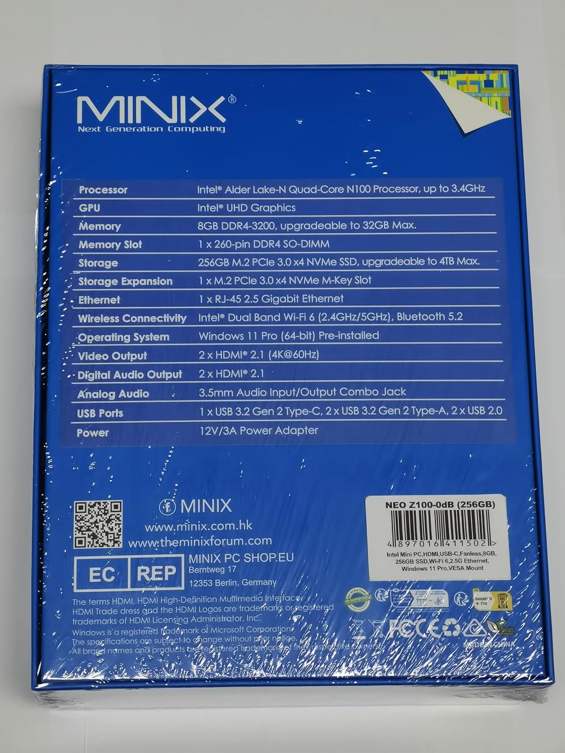 MINIX Z100 Fanless PC, Intel N100, 16 GB DDR4, 512 GB PCIe 3.0 x 4 SSD Windows 11 Pro Desktop Computer, 4K Dual Display/2.5G LAN/USB3.2/USB-C/WiFi 6/BT5.2/Vesa Mount/Auto Power on (16 GB + 512 GB)