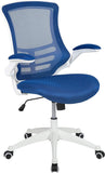 Flash Furniture Bureaustoel met middelhoge rugleuning, ergonomische bureaustoel met opklapbare armleuningen en LeatherSoft-materiaal, perfect voor thuiskantoor of kantoor, blauw/wit