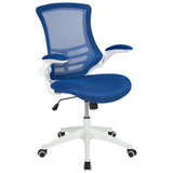 Flash Furniture Bureaustoel met middelhoge rugleuning, ergonomische bureaustoel met opklapbare armleuningen en LeatherSoft-materiaal, perfect voor thuiskantoor of kantoor, blauw/wit