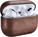 Lederen Case voor AirPods Pro, ICARERSPACE Premium Echt Lederen Schokbestendige Beschermhoes Cover voor Apple AirPods Pro Oortelefoon Opladen Case (LED Zichtbaar) Ondersteuning Draadloze Oplader Bruin