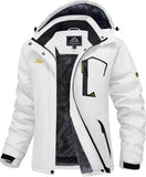 MAGCOMSEN Fleece warme jassen voor dames, waterdicht, winddicht, jas, reizen, schaatsen, jas, afneembare capuchon, Wit, XS