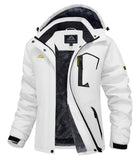 MAGCOMSEN Fleece warme jassen voor dames, waterdicht, winddicht, jas, reizen, schaatsen, jas, afneembare capuchon, Wit, XS
