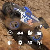 RACENT Op afstand bestuurbare auto, 2,4 GHz 1:16 proportioneel 4WD 45+ km/u, hobby, offroad, monster, RC truck, waterdichte RC Truggy RTR terrein, speelgoed, blauw