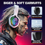 Krysenix PG2 Gaming Headset voor PS4/PS5/PC/Xbox One, Ergonomisch ontwerp Over Ear met AI Stereo Microfoon Geluid, Computer Headset met 3,5 mm Jack & RGB Licht Wit