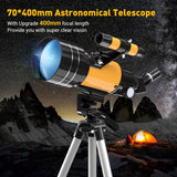 Astronomische telescoopset, 400 mm/70 mm HD 200 x astronomische refractor, met verstelbare statieftelefoonadapter en zoeker voor beginners, kinderen en liefhebbers om de maan te observeren