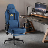 Dowinx Gaming stoel, bureaustoel met zijdeachtig gladde grote wielen, massage gamingstoel met luxe suède stof, 90-165 graden, bureaustoel, 150 kg, blauw