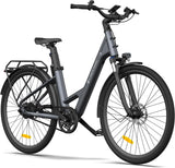 ADO E-bike Air28 Pro Elektrische fiets, Pedelec riemaandrijving, stadsfiets, e-bike 28 inch, 1 versnelling, automatische schakeling, Bafang achtermotor, bagagedrager, e-bike voor dames en heren