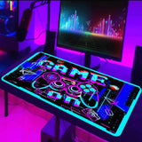 Grote gaming-muismat, 800 x 300 mm, bureauonderlegger, fluorescentie verbetert snelheid, precisie, franjevrije randen, antislip, voor draadloze muis, laptop, pc-kantoor (GAME ON)