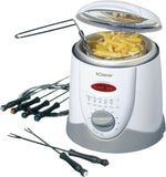 Bomann friteuse FFR 1290 CB 2-in-1 fonduefriteuse incl. 6 fonduevorkjes, bedieningspaneel met display, cool-touch behuizing, 1 liter olie/vet, 840 watt, wit