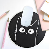 BAMINX Ronde antislip rubberen muismat voor laptop games, schattig kattenpatroon muismat voor kantoor reizen mannelijk vrouwelijk kinderen (zwart)