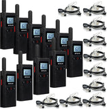 Retevis RB628 Walkie Talkie, PMR446 Licentievrij, Mini Portofoons Oplaadbaar 1500mAh, LCD-Scherm VOX, 16 Kanalen, Professionele Walkie Talkies met Headset voor Magazijn (10 Stuks, Zwart)