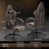 Dowinx verstelbare gaming chair PC-bureaustoel met voetsteun, game stoel met massage-lendensteun, ergonomische PU-gamingstoel met hoofdsteun (Bruin)