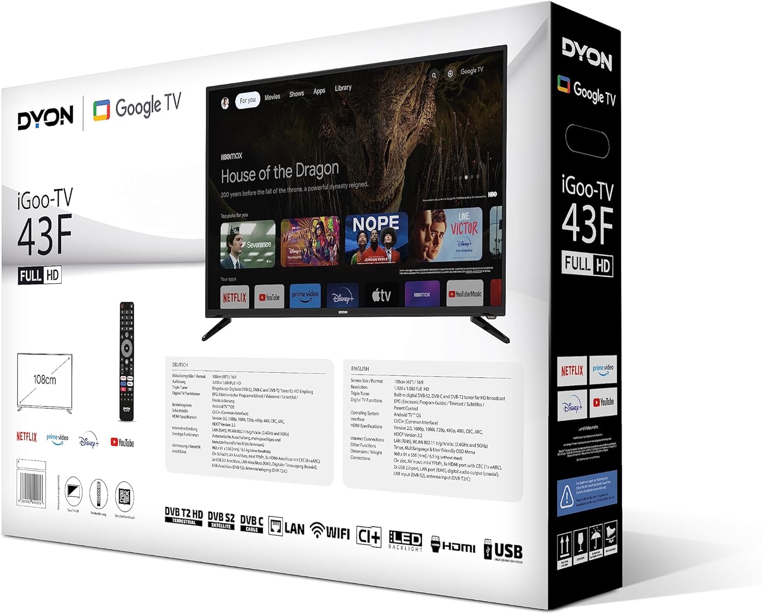 DYON Movie Smart 32 VX, 80 cm (32 inch) TV (HD Smart TV, HD Triple Tuner (DVB-C/-S2/-T2), App Store, Prime Video, Netflix, YouTube, DAZN, Disney+), model 2023