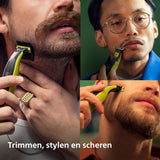 Philips OneBlade Original Face + Body – elektrische baardtrimmer, scheerapparaat en bodygroomer, 2 Original mesjes, 1 5-in-1 instelbare kam, 1 lichaamsset (model QP2824/30)