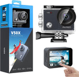 AKASO V50X Actiecamera, 4K wifi, 40M EIS, anti-shake actiecamera, 4X zoom met touchscreen, afstandsbediening, sportcamera, waterdichte behuizing, helmaccessoireset