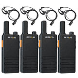 Retevis RT622P Walkie Talkie Mini, 15 mm Ultradun, USB-C Oplaadbare Portofoon 1620 mAh Batterij, VOX, Professionele Restaurant Walkie Talkies Draagbaar met Oortjes (4 Stuks, Zwart)