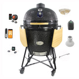 YNNI 27.5 inch ZWART XXL Chip Feeder Kamado Bundel Oven BBQ Grill Extra inc Trolley TQTT27BL