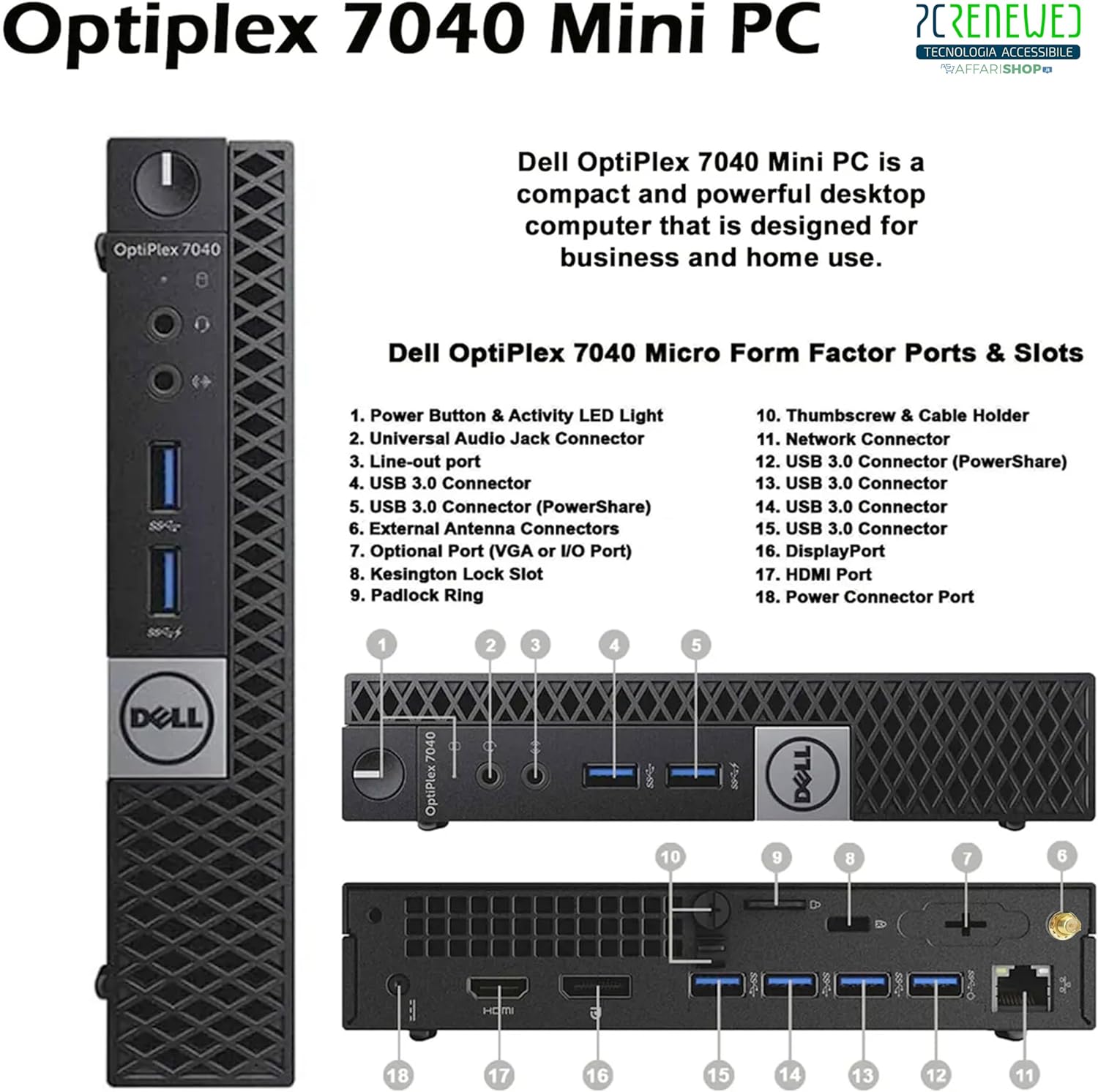 DELL OptiPlex 7040 Desktop-pc, Core i7 tot 3,60 GHz, Windows 11 Pro, 16 GB RAM SSD 240 GB, USB 3.1 HDMI mini-computer, vaste schijf, bureau, gereviseerd