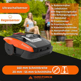 Yard Force Compact 300RBS Maairobot tot 300 m², zelfrijdende grasmaaierrobot met iRadar ultrasone sensor, bluetooth- en app-bediening, borstelloze motor, 20 V/2,0 Ah accu,zwart/oranje