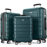 SHOWKOO Kofferset 3-delige harde schaal Lichtgewicht ABS + PC Uitbreidbare reiskoffer Duurzame trolley Handbagagesets met TSA-slot en 4 wielen (ML XL - Legergroen)