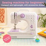 Crafts&Co® Naaimachine voor beginners met ingebouwd LED-lampje en voetpedaal | 12 steken | Mini Naaimachine incl. Overlock | Singer | Pfaff | Wit-Paars