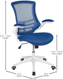 Flash Furniture Bureaustoel met middelhoge rugleuning, ergonomische bureaustoel met opklapbare armleuningen en LeatherSoft-materiaal, perfect voor thuiskantoor of kantoor, blauw/wit