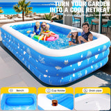 DeeprBling Inflatable Pool with Seat and Pool Lighting, 265 x 165 x 63.5 cm, Large Inflatable Swimming Pool for Adults, 1400 L Thick Inflatable Garden Pool, Family Pool for Outdoor Garden