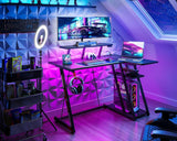 ODK Gaming Bureau, L-Vormige Gaming Bureau met LED en Stopcontacten, Gaming Hoekbureau met Monitorstandaard, PC Computer Bureau met Opbergruimte, Carbon Fiber Zwart 100 cm