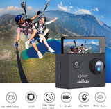 Jadfezy Actiecamera 1080P, 12 MP en groothoek, 30 m onderwatercamera met 2 x 900mAh batterijen met grote capaciteit en montageaccessoires voor helm en fiets enz.