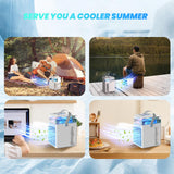 Mobiele airconditioning, 5-in-1 airconditioner, draagbaar, airconditioner zonder afvoerslang, mini-airconditioning met spray en kleurrijk nachtlampje, mobiele airconditioner voor thuis, kantoor