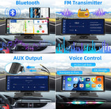 Podofo 10,26 inch draagbare autoradio met draadloos Apple Carplay Android autorecorder scherm, 7-32V touchscreen met stemassistent/Bluetooth/FM zender/AUX/TF kaart