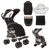 MobiQuip XL Kinderwagen Winter Accessoires Pack, Voetenzak, Mand, Regenhoes, Zonnekap, voor MobiQuip XL Buggy, Zwart