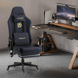 Dowinx Gaming stoel, bureaustoel met zijdeachtig gladde grote wielen, massage gamingstoel met luxe suède stof, 90-165 graden, 150 kg, blauw-zwart