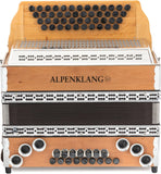 Alpenklang Pro Alpline 34 Eco Harmonika G-C-F-B MB - 46 knoppen (4-rijen, 3-churig) - X-bas en molbassen - 8 helikon-bassen en H-bas - inclusief koffer en riemen - beuken